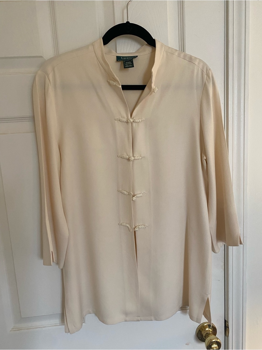 Lauren Ralph Lauren Cream Mandarin Collar Button-Front Blouse